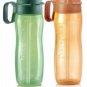 Tupperware Slim Eco Bottle 500ml 16.9oz With Straw & Handle Set Of 2 Bottles (Orange & Green)