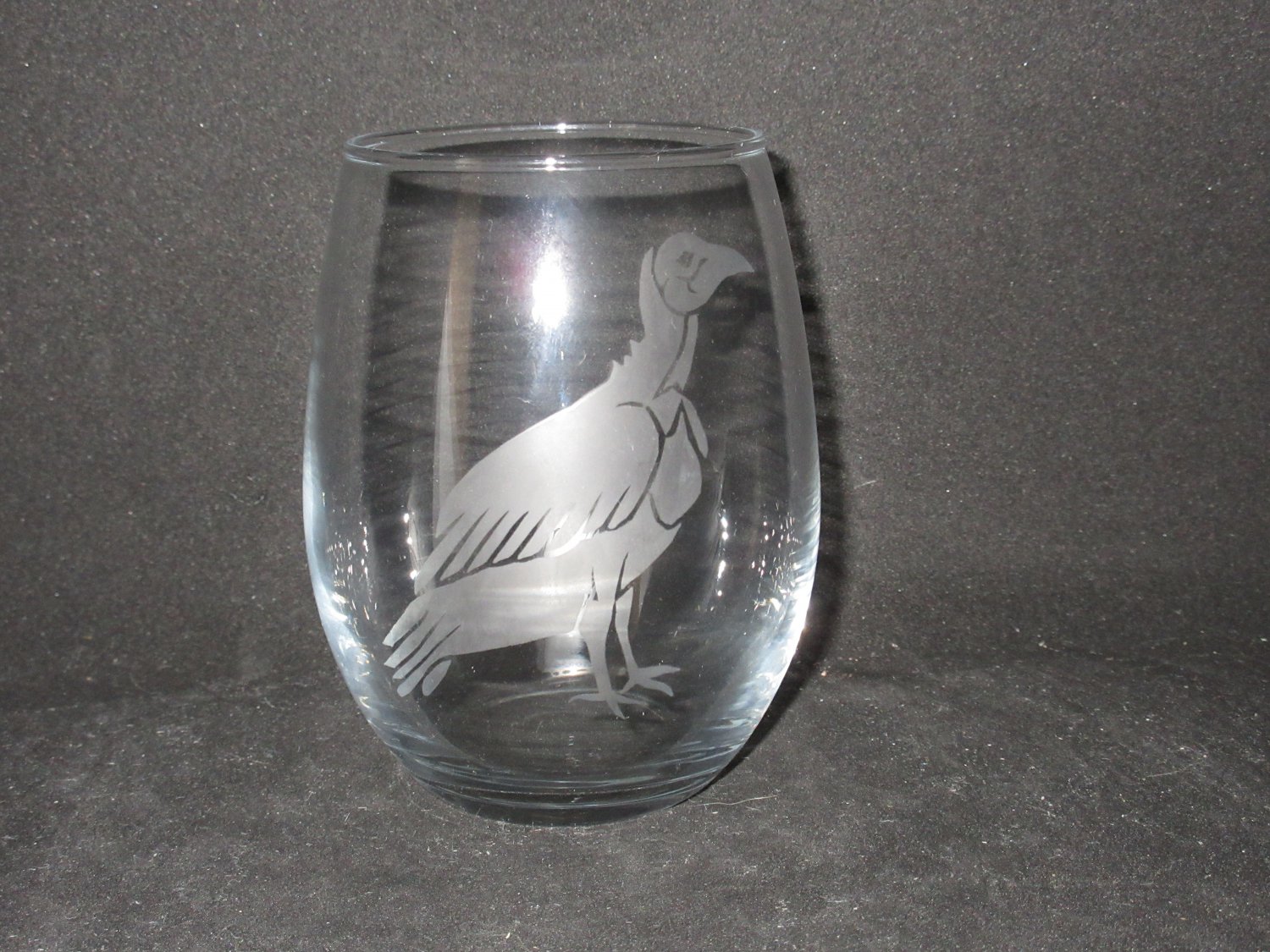 NEW ETCHED HOODED VULTURE 12 OZ STEMLESS WINE GLASS TUMBLER