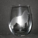 NEW ETCHED COLLIE 12 OZ STEMLESS WINE GLASS TUMBLER