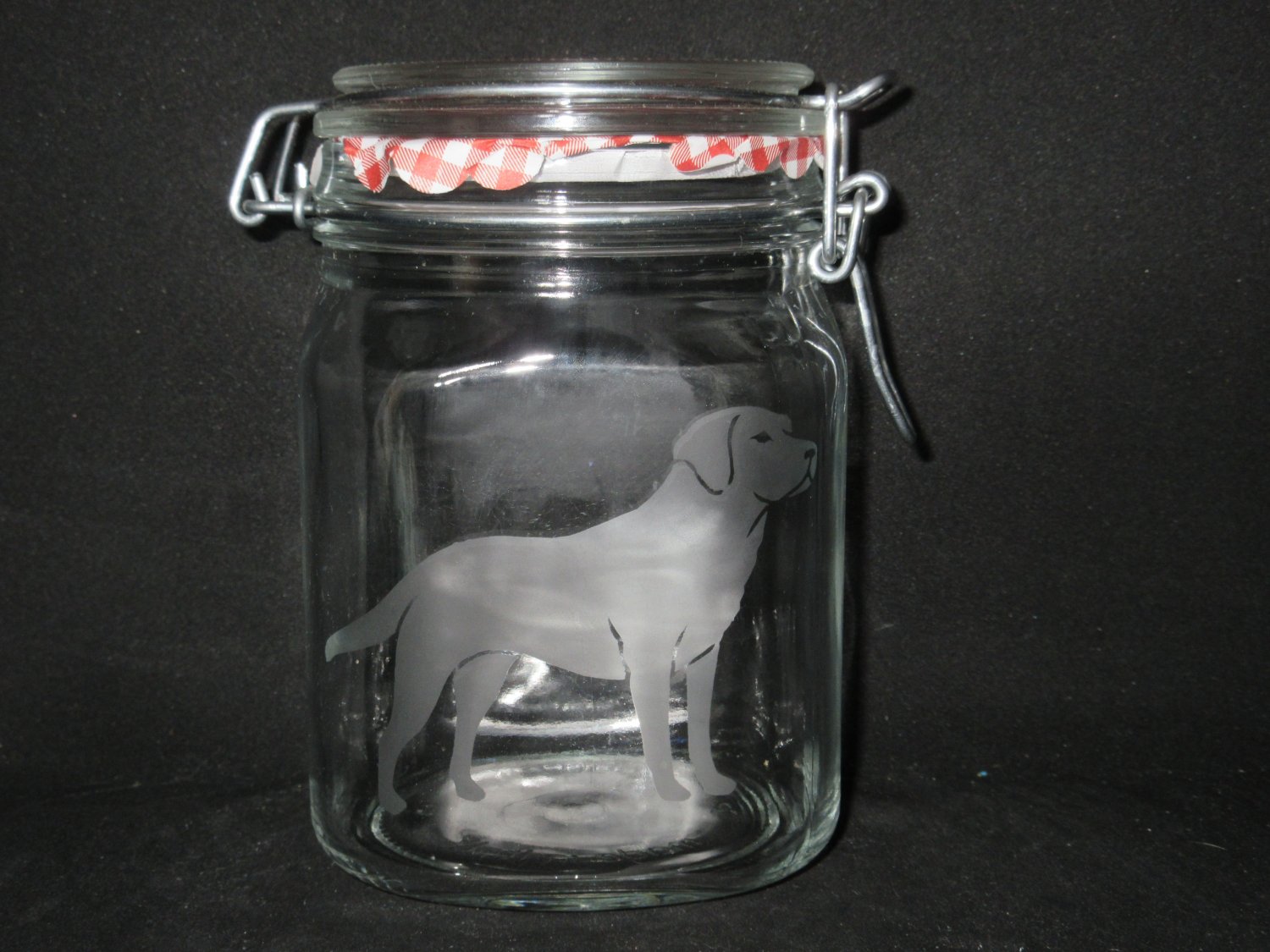 NEW ETCHED LABRADOR RETRIEVER GLASS CANISTER STORAGE MASON JAR