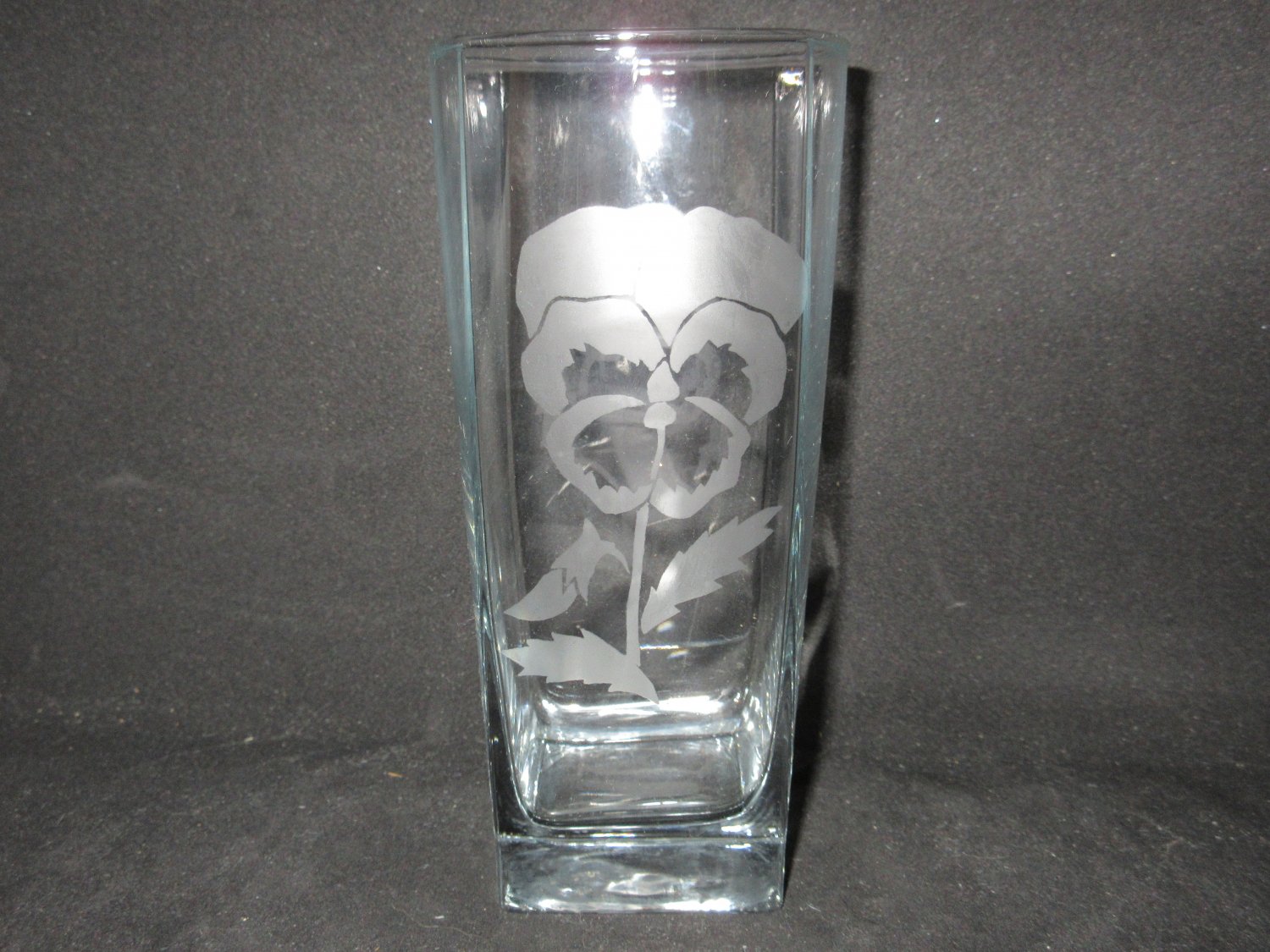 NEW ETCHED PANSY DRINKING GLASS TUMBLER