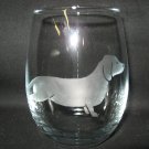 NEW ETCHED DACHSHUND 12 OZ STEMLESS WINE GLASS TUMBLER