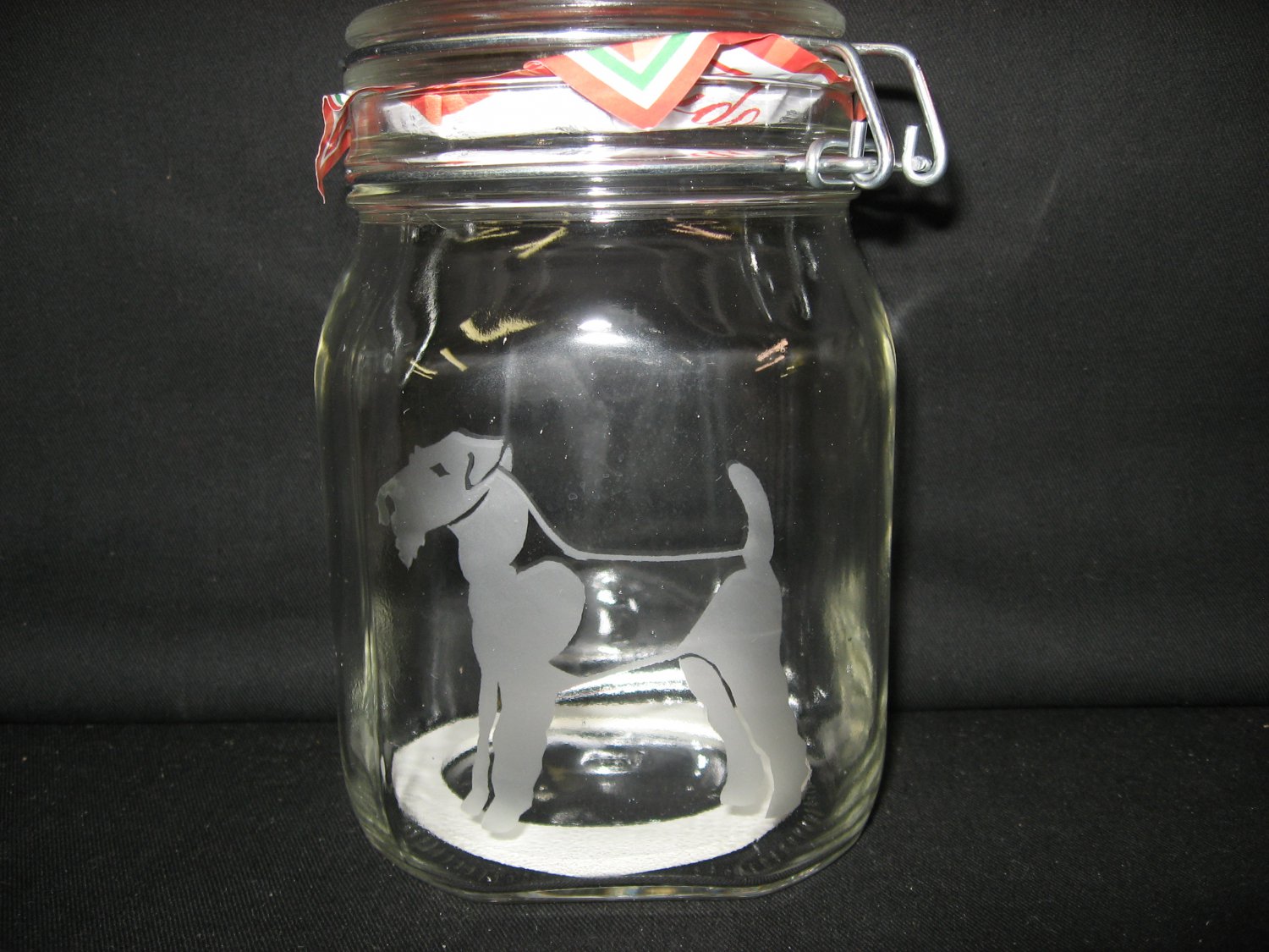 NEW ETCHED AIREDALE TERRIER GLASS CANISTER STORAGE MASON JAR