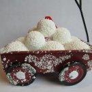 VINTAGE METAL LITTLE RED WAGON WITH SNOWBALLS CHRISTMAS ORNAMENT