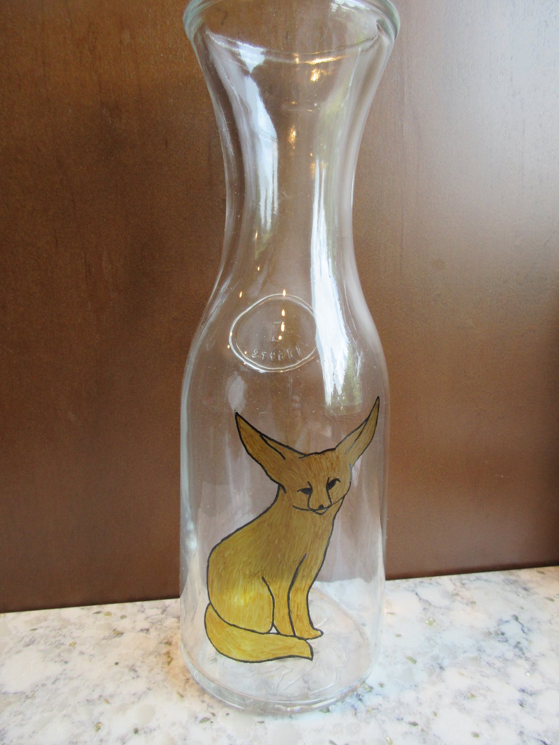BOGO NEW ETCHED FENNEC FOX GLASS WINE WATER CARAFE