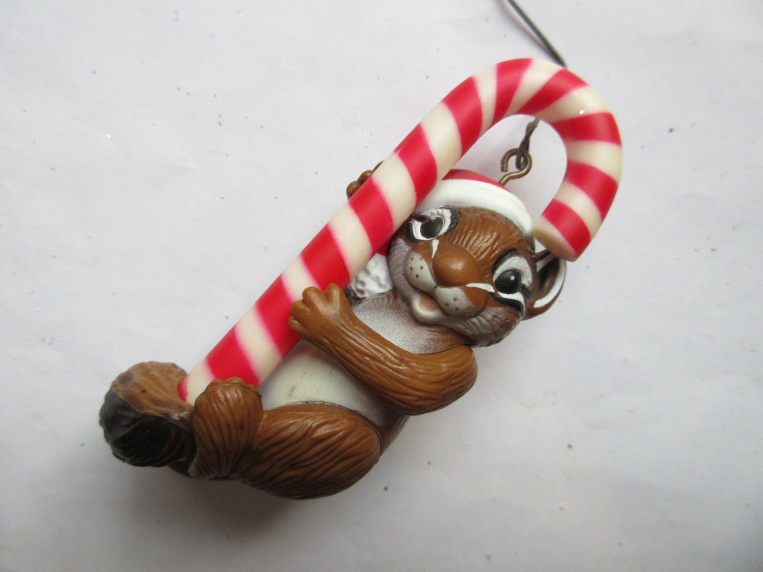 VINTAGE ENESCO? CHIPMUNK ON CANDY CANE CHRISTMAS TREE ORNAMENT