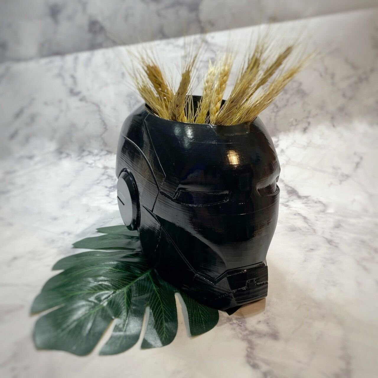 Iron man head flower pot, vase, holder, desk decor from plastic
