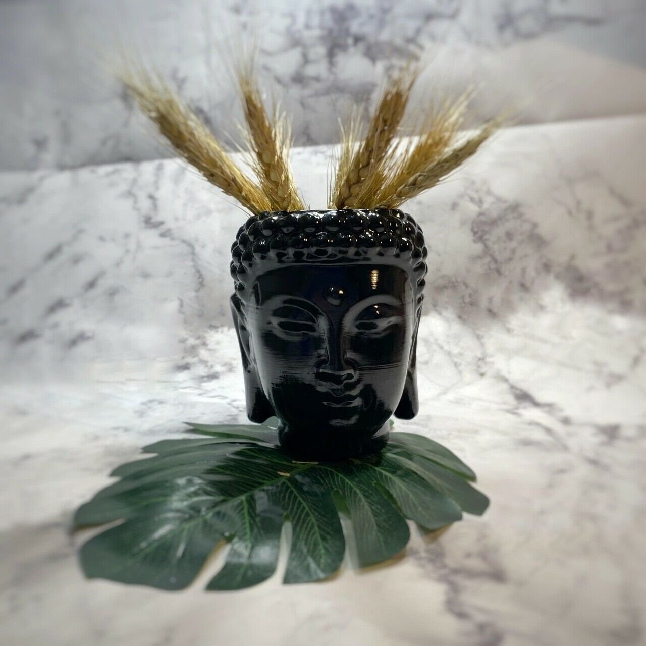 Buddha head flower pot, vase, napkin holder, desk decor, organizer from plastic