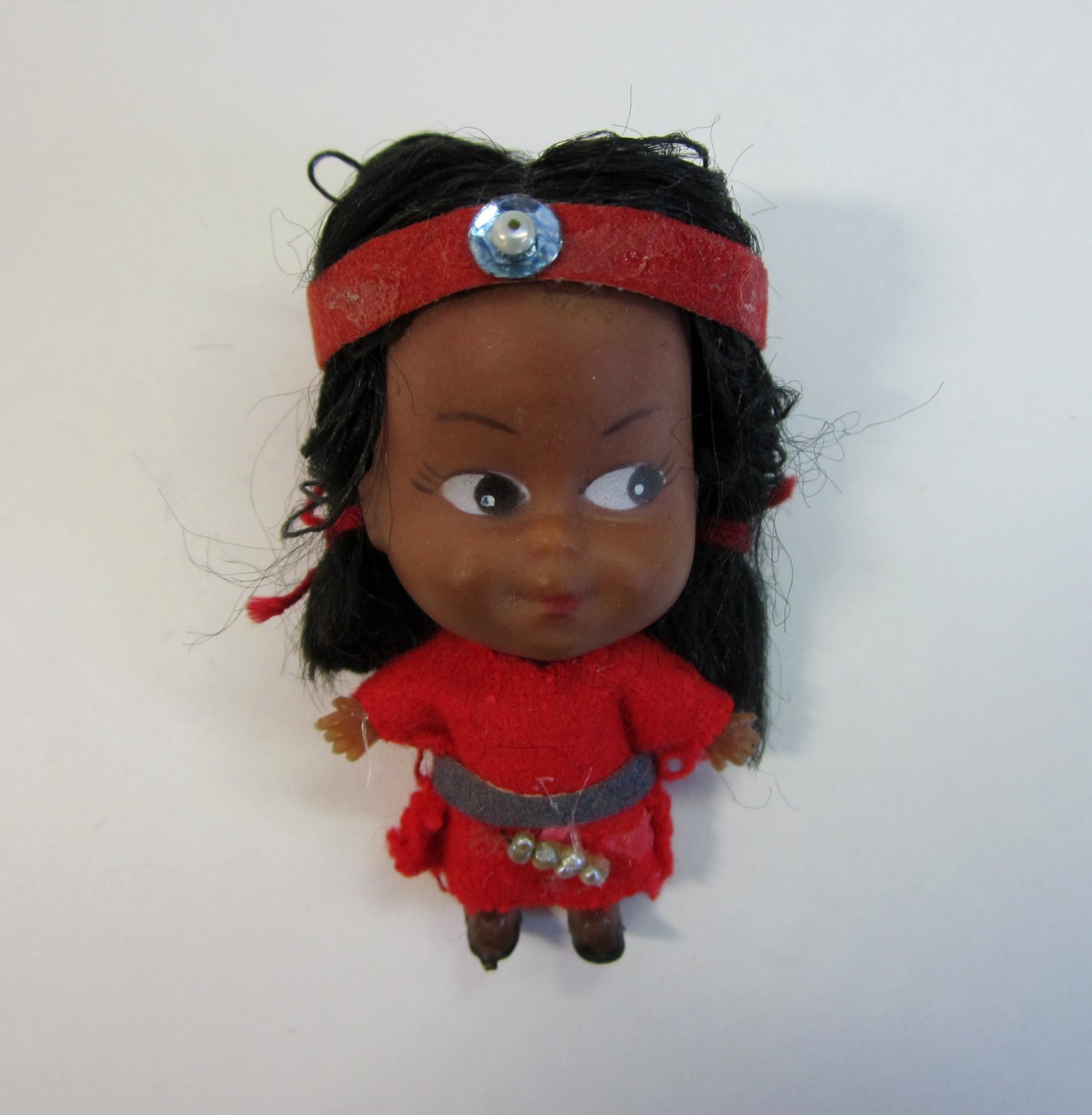 2 Vintage Mini Native American Indian Vinyl Dolls with Side Glancing Eyes