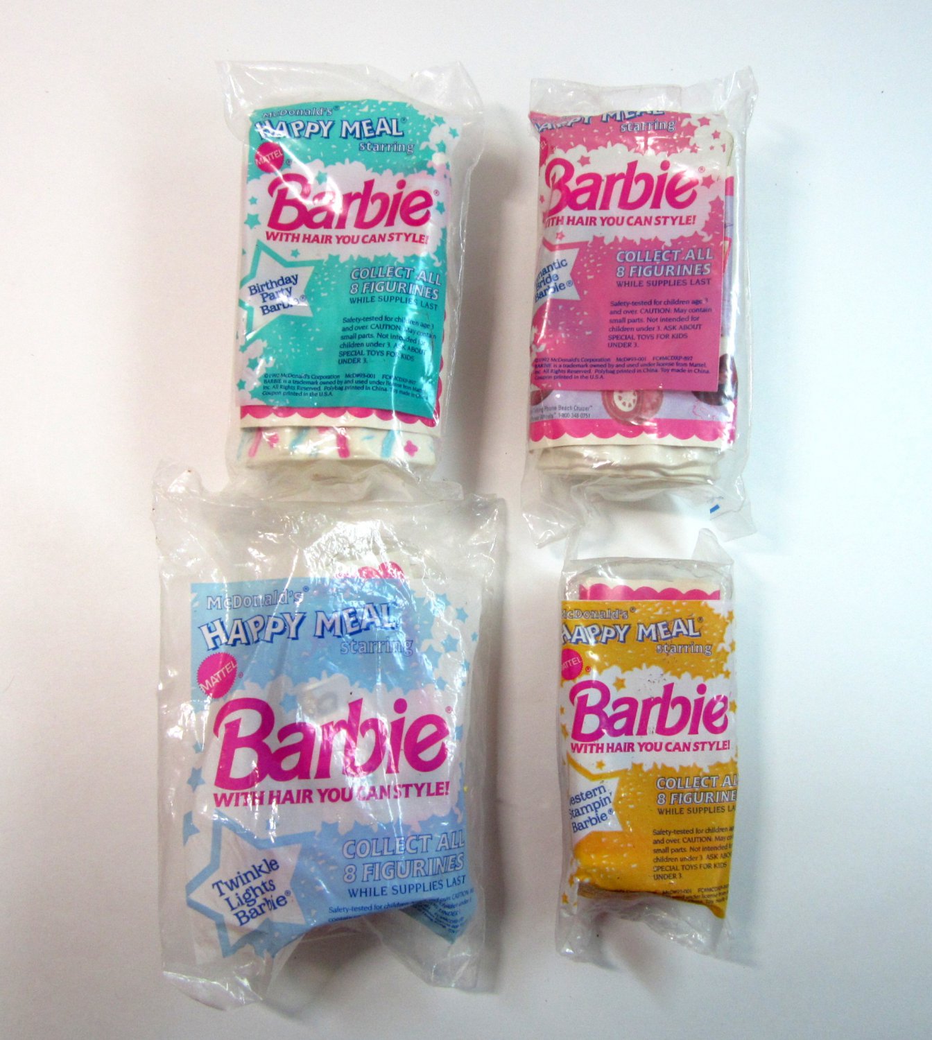 4 Vintage 1993 Barbie With Hair You Can Style McDonald's Happy Meal Toys - MIP