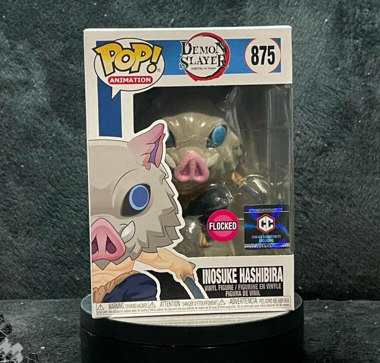 Demon Slayer Inosuke Hashibira Flocked 875 Funko Pop Action Figure Toy W Protector T 4626