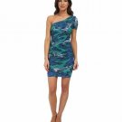 $298 BCBG MAX AZRIA Ruched MIA One Shoulder DRESS Emerald Combo M Free Shipping
