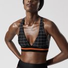 PE Nation The Wicket Keeper Crop Plunge Sport Bra Black White Orange ( M )