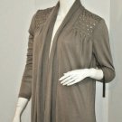 BCBG Max Azria STUDDED Shoulder CARDIGAN Top Slate Grey ( M )
