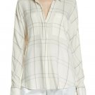 Vince. V549112105 Bar Plaid Cotton Blend Popover Blouse Off White ( XS )