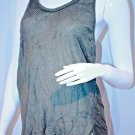 POLECI Fishnet RACER BACK Wrinkled TOP Khaki SHIRT Medium
