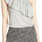$195 REBECCA TAYLOR One-Shoulder Ruffled Top Grey Melange ( M ) Free Shipping