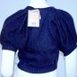 JUICY COUTURE Cropped SHORT Black KNIT Cotton SWEATER Cardigan PUFF Sleeves XS