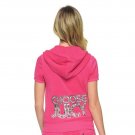 $198 JUICY COUTURE "Choose Juicy" Bling HOODIE Terry ZIP Cerise ( L )