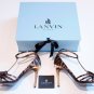 $1185 LANVIN PARIS Leopard Print T-STRAP Flower Jacquard SANDAL Gold HEELS Shoes