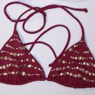 VICTORIA'S SECRET Swim BIKINI Triangle TOP Sequin STUDDED Halter Tie Burgundy XS