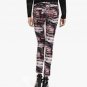 $215 THE KOOPLES Wood Print JEANS Skinny Slim SKIN Skull Buttons RED BLACK Multi