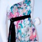 NICKY B. One Sleeve RUFFLED Blouse TOP with BLACK Waist BELT ( M )