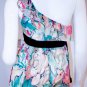 NICKY B. One Sleeve RUFFLED Blouse TOP with BLACK Waist BELT ( M )