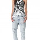 ONE TEASPOON Sleeveless WHITE Skull Lace Ryder PRINT Tank JERSEY Top COTTON XS