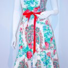300$+ SHOSHANNA Strapless FLORAL White Dress RED RIBBON Belt 8 FREE SHIPPING