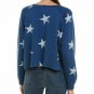 Monrow Oversized White Star Cut Off Raglan Sweater Blue ( S )