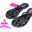 BETSEY JOHNSON Thongs FLIP FLOPS Flats Iconic PRINT Rhinestone BLACK XL 11 / 12