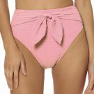 Jessica Simpson Smocked Tie-Front High Waist Bikini Bottom Pink ( S )