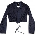 $145 POLECI Cropped JACKET Top BLUE Upper TIE Waist SHORT Holed FLORAL Cotton
