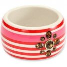 JUICY COUTURE Red STRIPED Oversized Large BANGLE Bracelet SHIMMER Floral GEMS