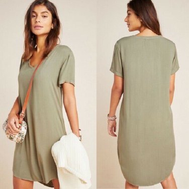 ANTHROPOLOGIE CLOTH & STONE Crispin Mini Tunic Dress Olive Green ( XS )