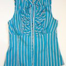 ZARA WOMAN Sky Blue STRIPED Ruffled FRILL Shirt BUTTON Top MADE IN SPAIN Medium