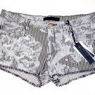 JUICY COUTURE Los Angeles STRIPED Distress CUT-OFFS Denim SHORTS Jeweled PEARLS
