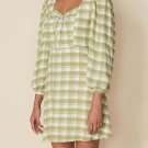 Faithfull The Brand Tilla Mini Dress Ligne Check Print Olive ( US 4 )