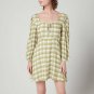 Faithfull The Brand Tilla Mini Dress Ligne Check Print Olive ( US 4 )