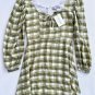 Faithfull The Brand Tilla Mini Dress Ligne Check Print Olive ( US 4 )