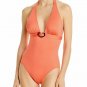 Kate Spade New York Heart Buckle Halter Swimsuit Lychee ( L )