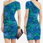 BCBG MAX AZRIA Ruched MIA One Shoulder DRESS Emerald Combo ( M )