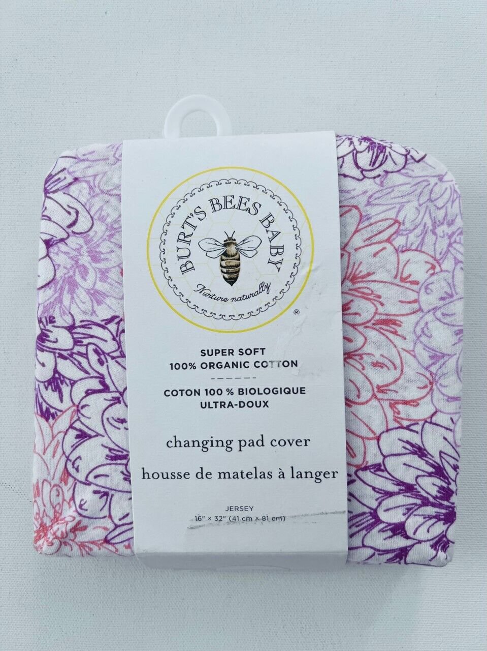 Burt's Bees Baby Changing Pad Cover 100% Organic Cotton Floral 16" x 32"