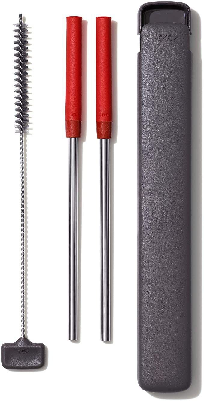 OXO Good Grips Stainless Steel 4 Piece Reusable Straw Set with Case