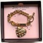 Juicy Couture Gold Heart Bracelet with Pearl Accents Crown Clasp