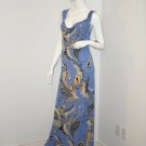 TAHARI Draped Blue Yellow FLORAL Fresh Water MAXI DRESS Georjeanna SLIT ( L ) TAHARI Draped Blue Yellow FLORAL Fresh Water MAXI DRESS Georjeanna SLIT ( L )