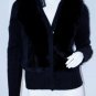 $565 ELIZABETH & JAMES Black KNIT Sweater RABBIT FUR Plush CARDIGAN ( M )