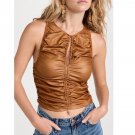 Free People Faux Leather  Ride Along Top Cowgirl ( XS )