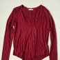 Free People We The Free Long Sleeve V Neck Top Burgundy ( S )